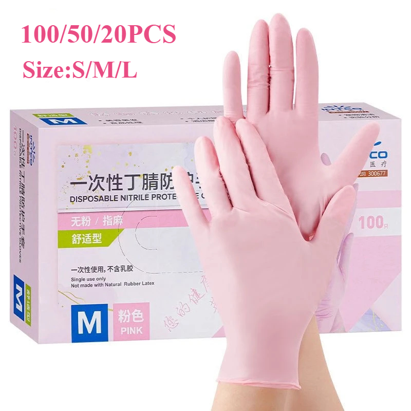 Nitrile Mechanic Glove - 20/50/100PCS Pink Nitrile Gloves Disposable Latex
