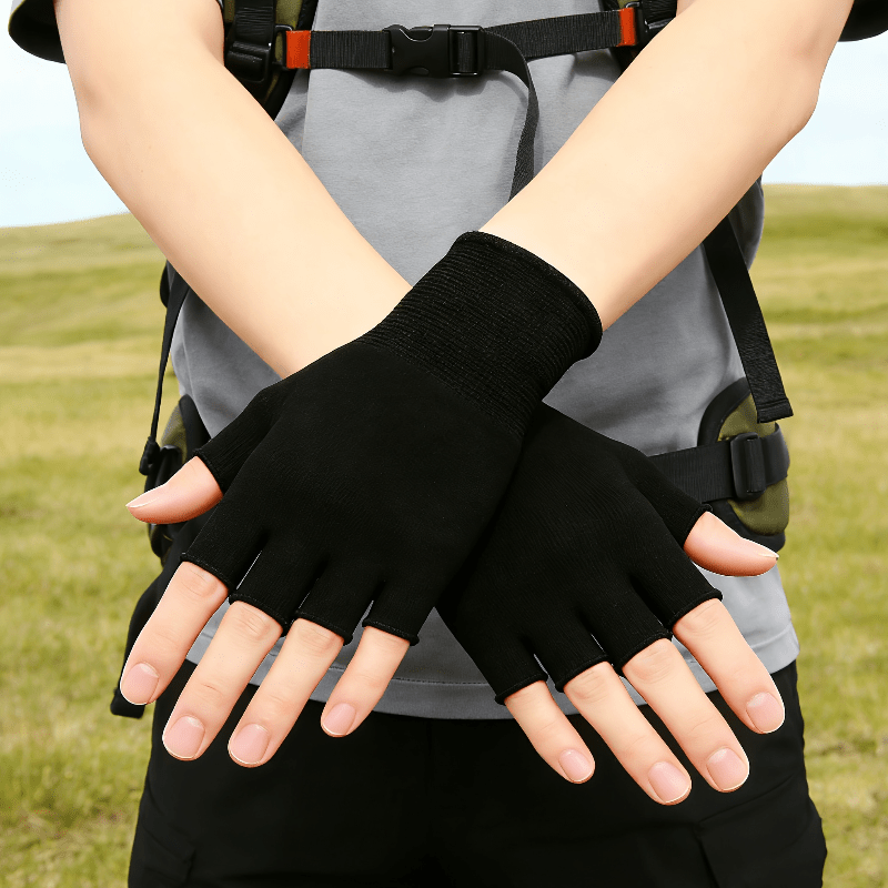 Black Knit Half Finger Gloves, - огляд і ціна Fingerless Glove Knit